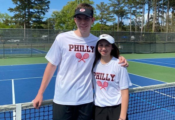 Philadelphia Tornadoes mixed doubles tennis team, Trey Posey and Ruthie Storment went 9-0 to become 2A district champs. They won the recent final district match against Madison St. Joe and will compete in the state tennis tournament in Oxford on April 26.